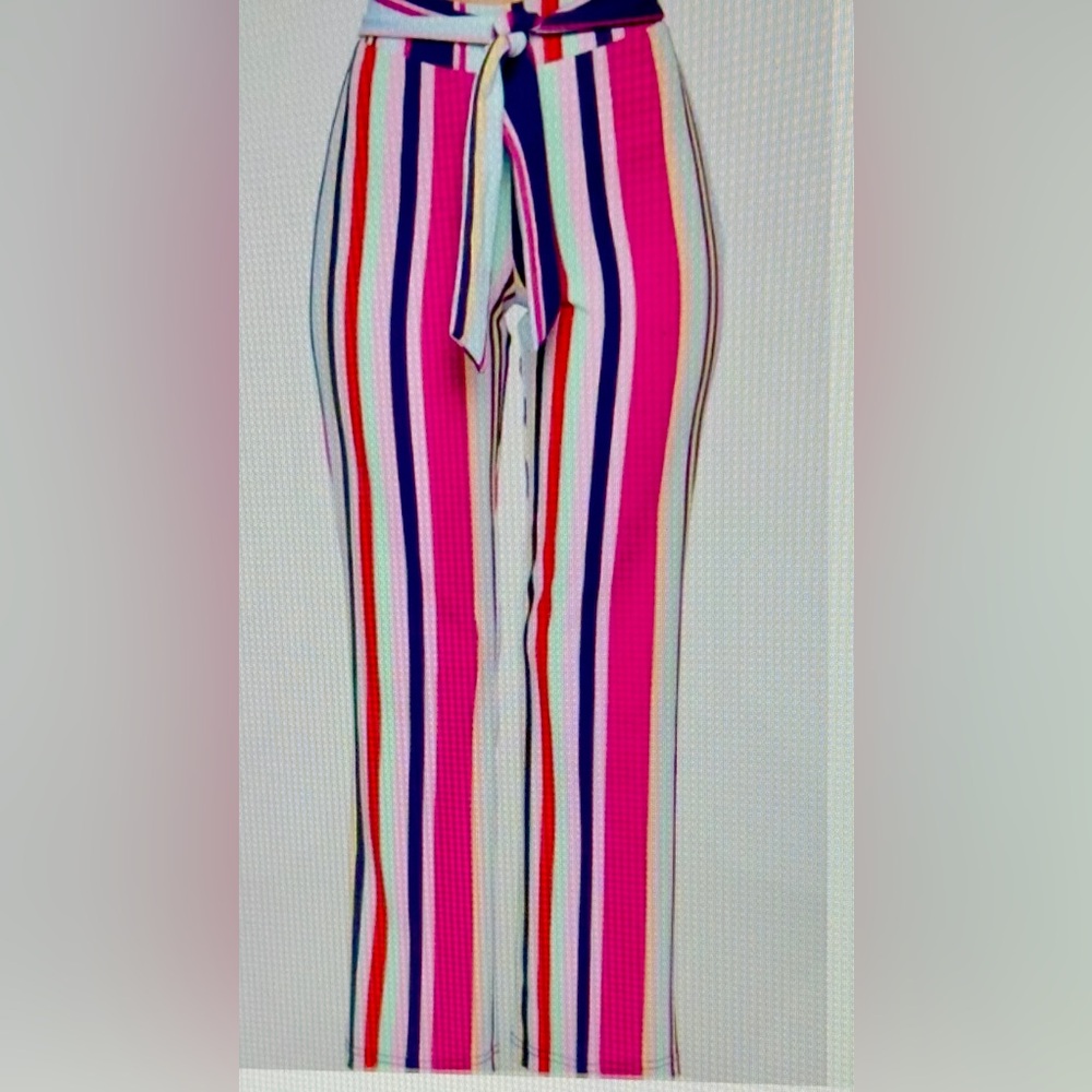 Fashion Nova World Stop Printed Flare Leg Multicolor Striped Pants